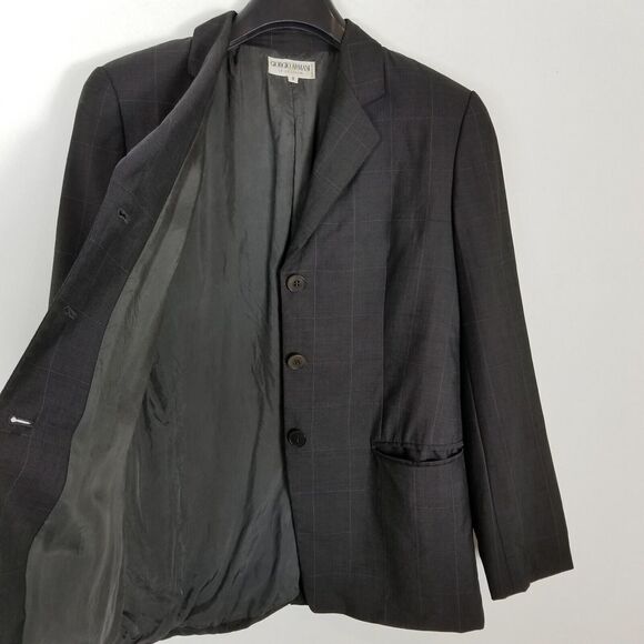 Giorgio Armani Le Collezioni Women Wool Blend Blazer Size 8 Gray Windowpane - Picture 5 of 7